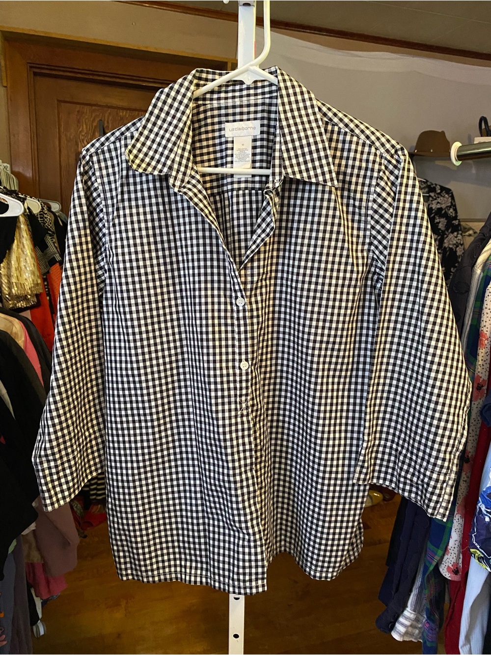 Liz Claiborne Black and White Gingham Button-Up Jacket